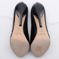 Pre Owned Jimmy Choo Black Patent Leather Comet Peep Toe Pumps Size 36