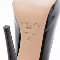 Pre Owned Jimmy Choo Black Patent Leather Comet Peep Toe Pumps Size 36