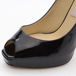 Pre Owned Jimmy Choo Black Patent Leather Comet Peep Toe Pumps Size 36