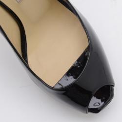Pre Owned Jimmy Choo Black Patent Leather Comet Peep Toe Pumps Size 36