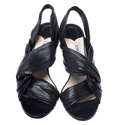 Jimmy Choo Black Leather Leila 85 Slingback Sandals Size 38.5