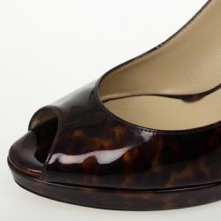 Pre Owned Jimmy Choo Nova Patent Tortoise Peep Toe Slingback Sandals Size 38.5
