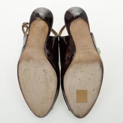 Pre Owned Jimmy Choo Nova Patent Tortoise Peep Toe Slingback Sandals Size 38.5