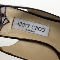 Pre Owned Jimmy Choo Nova Patent Tortoise Peep Toe Slingback Sandals Size 38.5