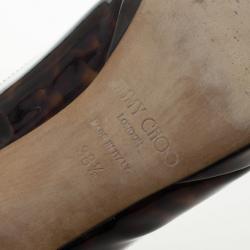 Pre Owned Jimmy Choo Nova Patent Tortoise Peep Toe Slingback Sandals Size 38.5