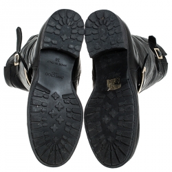 مملوكة مسبقًا Jimmy Choo Black Leather Youth Biker Mid Calf Boots Size 38