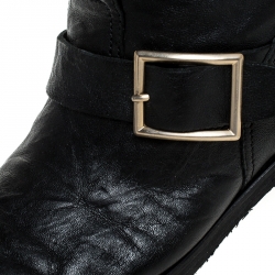 مملوكة مسبقًا Jimmy Choo Black Leather Youth Biker Mid Calf Boots Size 38