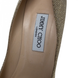 Pre Owned Jimmy Choo Metallic Gold Lamè Glitter Fabric Mamey Crystal Embellished Pointed Toe Pumps Size 41