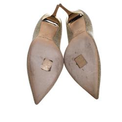 Pre Owned Jimmy Choo Metallic Gold Lamè Glitter Fabric Mamey Crystal Embellished Pointed Toe Pumps Size 41
