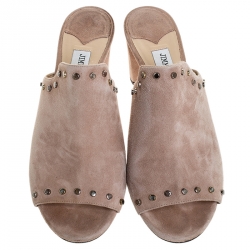 Pre Owned Jimmy Choo Beige Suede Leather Myla 65 Mules Size 40