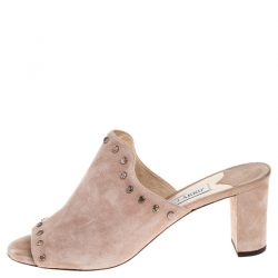 Pre Owned Jimmy Choo Beige Suede Leather Myla 65 Mules Size 40