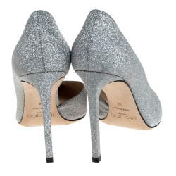 Pre Owned Jimmy Choo Silver Glitter Fabric Sophia D'orsay Pointed Toe Pumps Size 38
