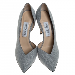 Pre Owned Jimmy Choo Silver Glitter Fabric Sophia D'orsay Pointed Toe Pumps Size 38