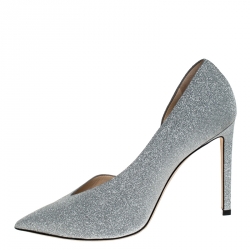 Pre Owned Jimmy Choo Silver Glitter Fabric Sophia D'orsay Pointed Toe Pumps Size 38