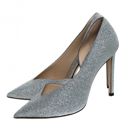 Pre Owned Jimmy Choo Silver Glitter Fabric Sophia D'orsay Pointed Toe Pumps Size 38