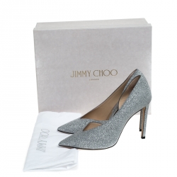 Pre Owned Jimmy Choo Silver Glitter Fabric Sophia D'orsay Pointed Toe Pumps Size 38