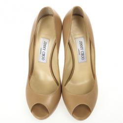 Pre Owned Jimmy Choo Nude Leather ‘Quiet’ Peep Toe Platform Pumps Size 37
