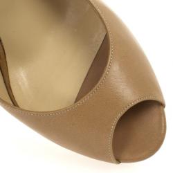 Pre Owned Jimmy Choo Nude Leather ‘Quiet’ Peep Toe Platform Pumps Size 37