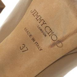 Pre Owned Jimmy Choo Nude Leather ‘Quiet’ Peep Toe Platform Pumps Size 37