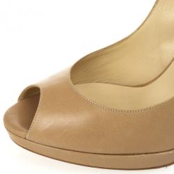 Pre Owned Jimmy Choo Nude Leather ‘Quiet’ Peep Toe Platform Pumps Size 37