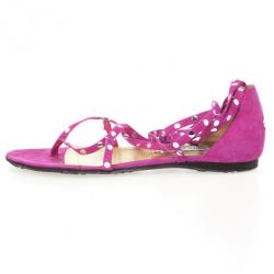 Pre Owned Jimmy Choo Pink Suede Strappy Studded Flat Sandals Size 39