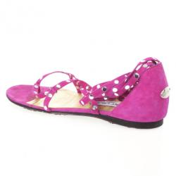 Pre Owned Jimmy Choo Pink Suede Strappy Studded Flat Sandals Size 39