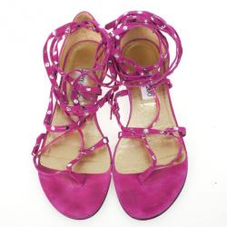 Pre Owned Jimmy Choo Pink Suede Strappy Studded Flat Sandals Size 39