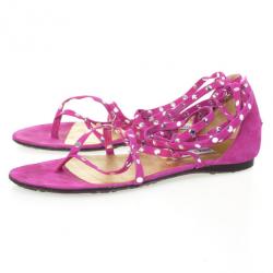 Pre Owned Jimmy Choo Pink Suede Strappy Studded Flat Sandals Size 39