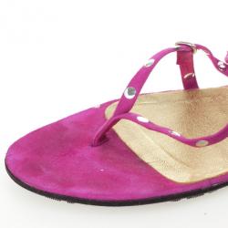 Pre Owned Jimmy Choo Pink Suede Strappy Studded Flat Sandals Size 39
