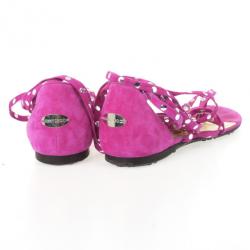 Pre Owned Jimmy Choo Pink Suede Strappy Studded Flat Sandals Size 39