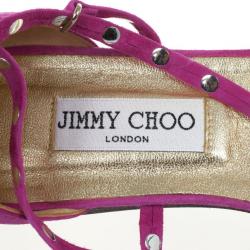 Pre Owned Jimmy Choo Pink Suede Strappy Studded Flat Sandals Size 39