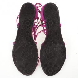 Pre Owned Jimmy Choo Pink Suede Strappy Studded Flat Sandals Size 39