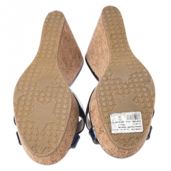 Pre Owned Jimmy Choo Metallic Blue Leather Prima Cork Wedge Platfrom Sandals Size 38