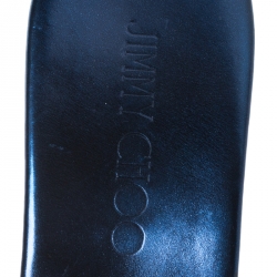 Pre Owned Jimmy Choo Metallic Blue Leather Prima Cork Wedge Platfrom Sandals Size 38