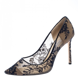 Pre Owned Jimmy Choo Blue Lace and Patent Leather Trim Abel Pointed Toe Pumps Size 40