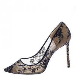 مملوكة مسبقًا Jimmy Choo Blue Lace and Patent Leather Trim Abel Pointed Toe Pumps Size 40