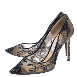 مملوكة مسبقًا Jimmy Choo Blue Lace and Patent Leather Trim Abel Pointed Toe Pumps Size 40