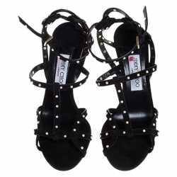 Pre Owned Jimmy Choo Black Faux Pearl Studded Suede Beverly Caged Sandals Size 39