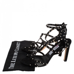 Pre Owned Jimmy Choo Black Faux Pearl Studded Suede Beverly Caged Sandals Size 39