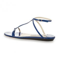 Pre Owned Jimmy Choo Blue Patent Leather Fiona T Strap Flat Sandals Size 39