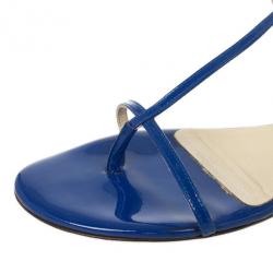 Pre Owned Jimmy Choo Blue Patent Leather Fiona T Strap Flat Sandals Size 39