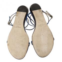 Pre Owned Jimmy Choo Blue Patent Leather Fiona T Strap Flat Sandals Size 39