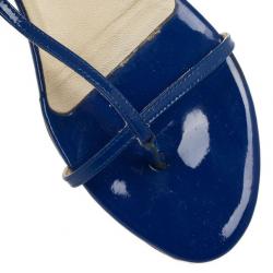 Pre Owned Jimmy Choo Blue Patent Leather Fiona T Strap Flat Sandals Size 39