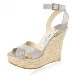 مملوكة مسبقًا Jimmy Choo Metallic Ankle Wrap Phoenix Espadrilles Wedges Size 35
