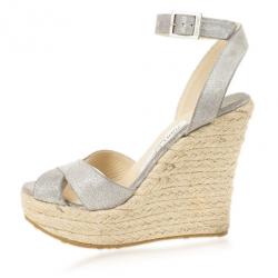 مملوكة مسبقًا Jimmy Choo Metallic Ankle Wrap Phoenix Espadrilles Wedges Size 35