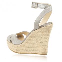 مملوكة مسبقًا Jimmy Choo Metallic Ankle Wrap Phoenix Espadrilles Wedges Size 35