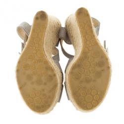 مملوكة مسبقًا Jimmy Choo Metallic Ankle Wrap Phoenix Espadrilles Wedges Size 35