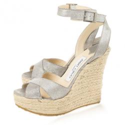 مملوكة مسبقًا Jimmy Choo Metallic Ankle Wrap Phoenix Espadrilles Wedges Size 35