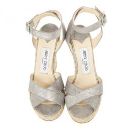 مملوكة مسبقًا Jimmy Choo Metallic Ankle Wrap Phoenix Espadrilles Wedges Size 35