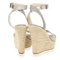 مملوكة مسبقًا Jimmy Choo Metallic Ankle Wrap Phoenix Espadrilles Wedges Size 35